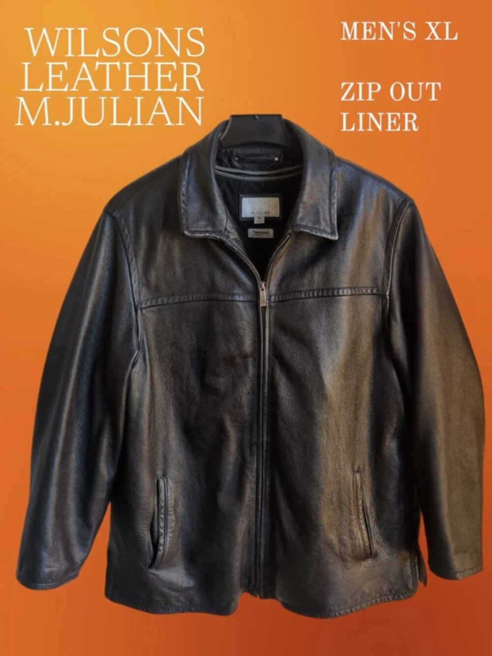 Wilsons M Julian Mens XL Black Genuine Leather Car Coat Walker Jacket Thinsulate